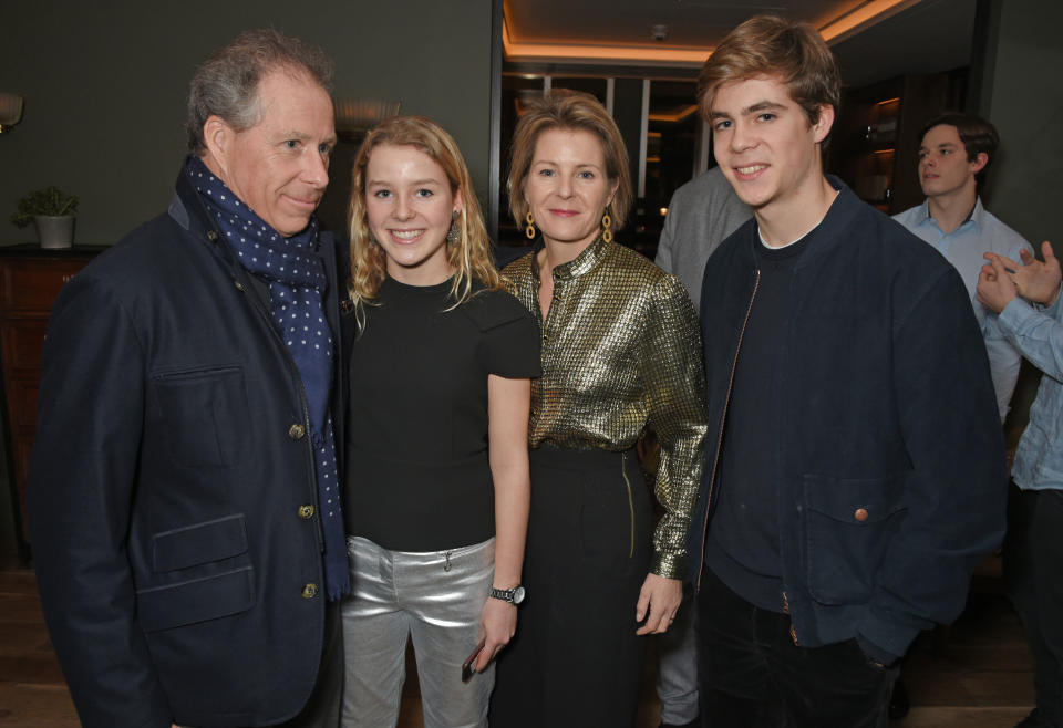 LONDON, ENGLAND - DECEMBER 16:  (L to R)  David Armstrong-Jones, Earl of Snowdon, Lady Margarita Armstrong-Jones, Serena Armstrong-Jones, Countess of Snowdon, and Charles Armstrong-Jones, Viscount Linley, attend Alexander Dundas's 18th birthday party hosted by Lord and Lady Dundas on December 16, 2017 in London, England.  (Photo by David M. Benett/Dave Benett/Getty Images)