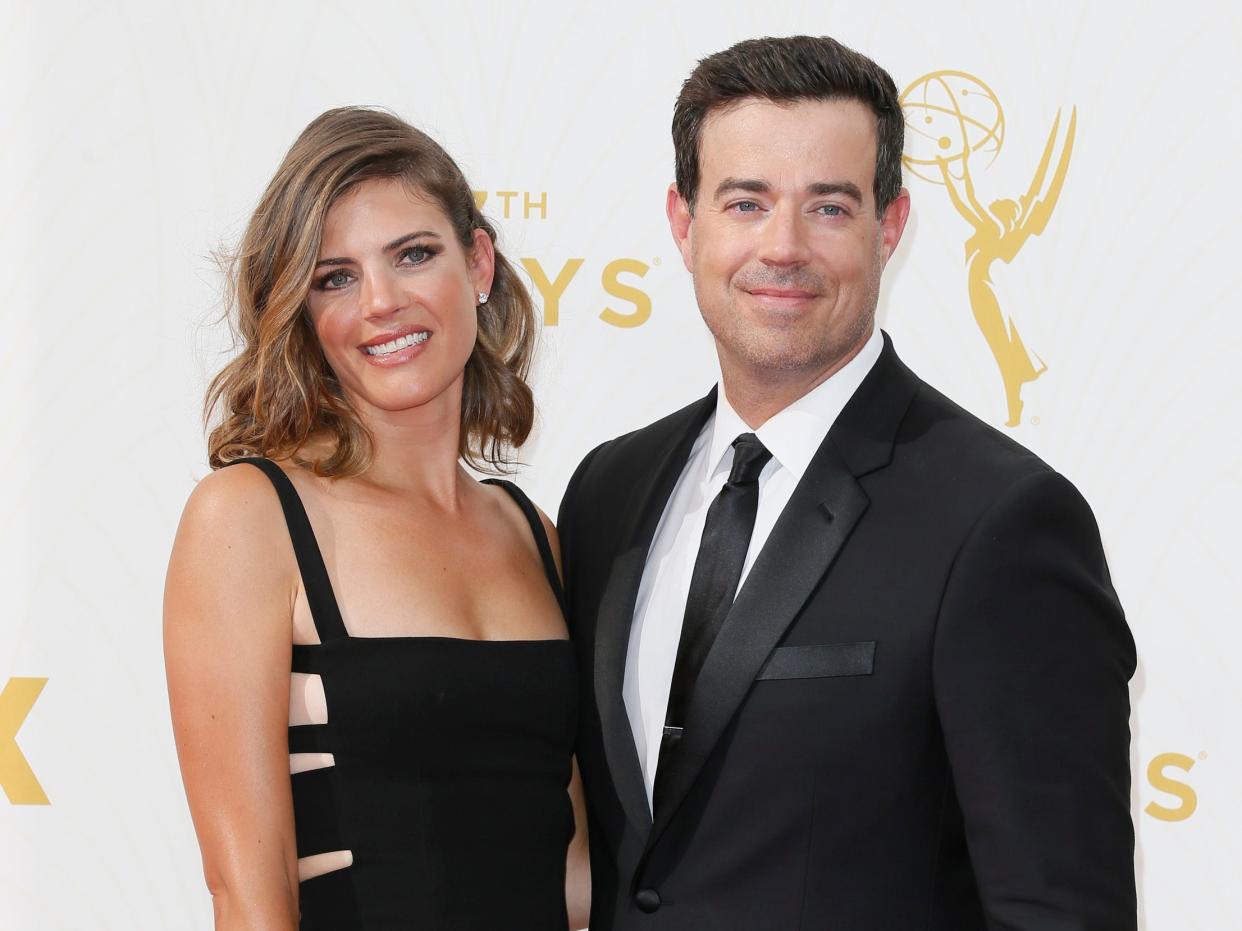 Siri Pinter, left, and Carson Daly arrive at the 67th Primetime Emmy Awards on Sunday, Sept. 20, 2015, at the Microsoft Theater in Los Angeles.