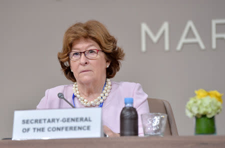 The United NationsÔ Special Representative for International Migration, Louise Arbour, attends the Intergovernmental Conference to Adopt the Global Compact for Safe, Orderly and Regular Migration, in Marrakesh, Morocco December 10, 2018. REUTERS/Abderrahmane Mokhtari