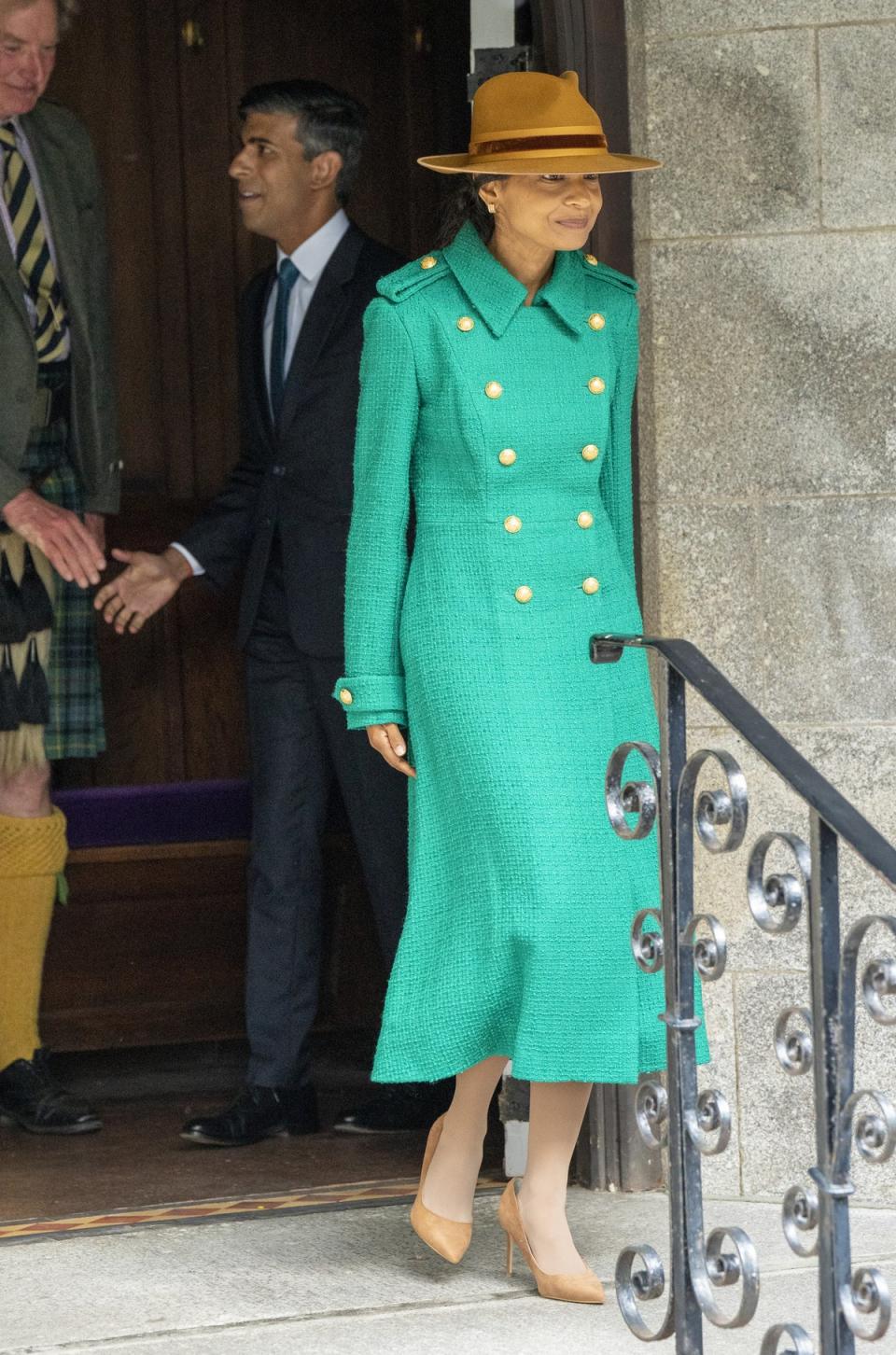 Akshata Murty wearing a Claire Mischevani coat in Balmoral (PA)