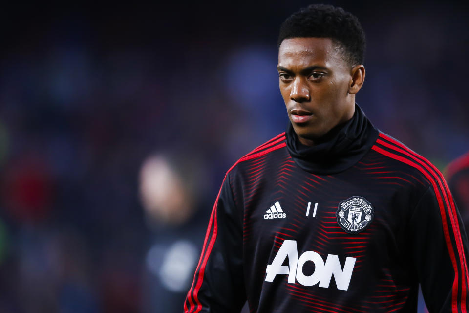 BARCELONA, SPAIN - APRIL 16: Anthony Martial of Manchester United during the warm up of UEFA Champions League Quarter Final second leg match between FC Barcelona and Manchester United at Camp Nou on April 16, 2019 in Barcelona, Spain. (Photo by Eric Alonso/MB Media/Getty Images)