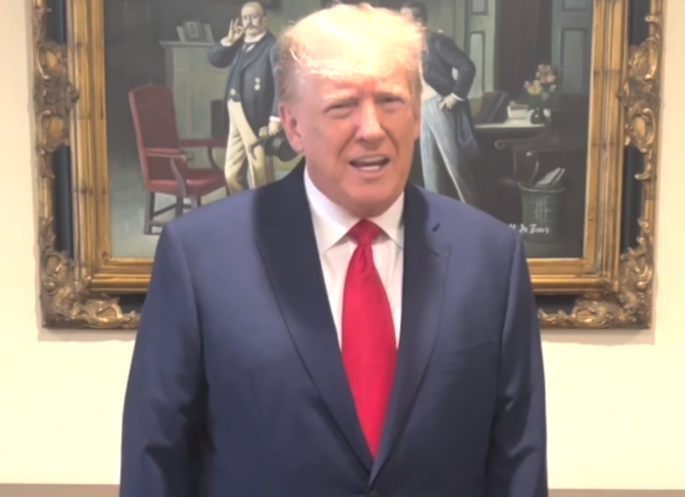 Former President Donald Trump speaking in a video posted to Truth Social as he prepares to be indicted on June 8, 2023 (Truth Social/Donald J. Trump)