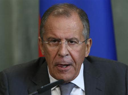 Russia's Foreign Minister Sergei Lavrov attends a press conference after a meeting with his Syrian counterpart Walid al-Moualem in Moscow, September 9, 2013. REUTERS/Sergei Karpukhin