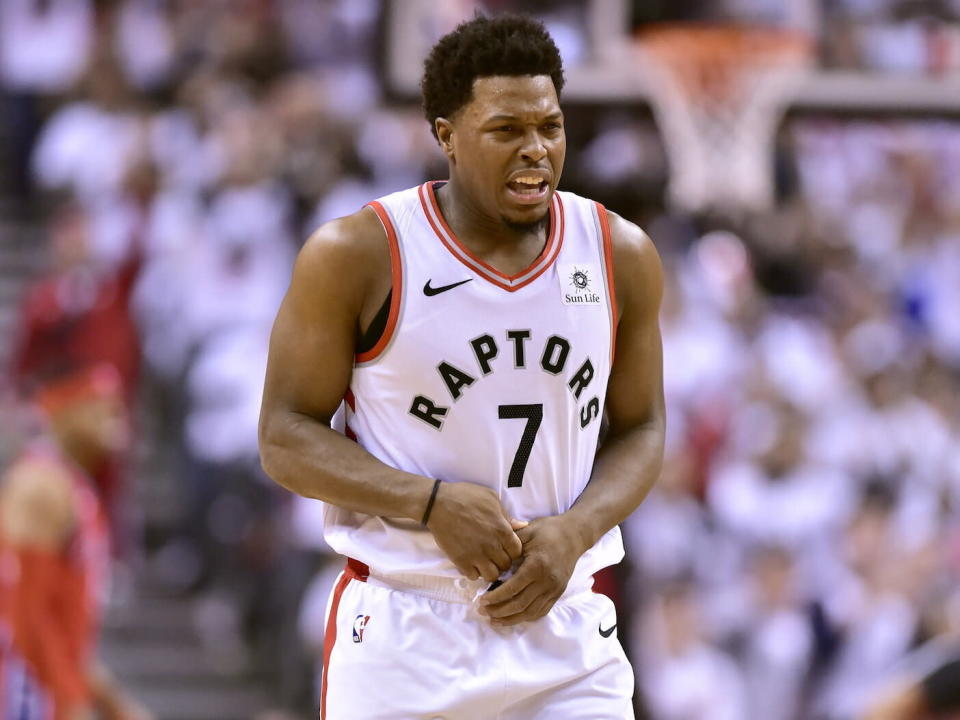 Kyle Lowry had a brief injury scare during the Toronto Raptors' Game 7 victory over the Philadelphia 76ers. (Frank Gunn/The Canadian Press via AP)