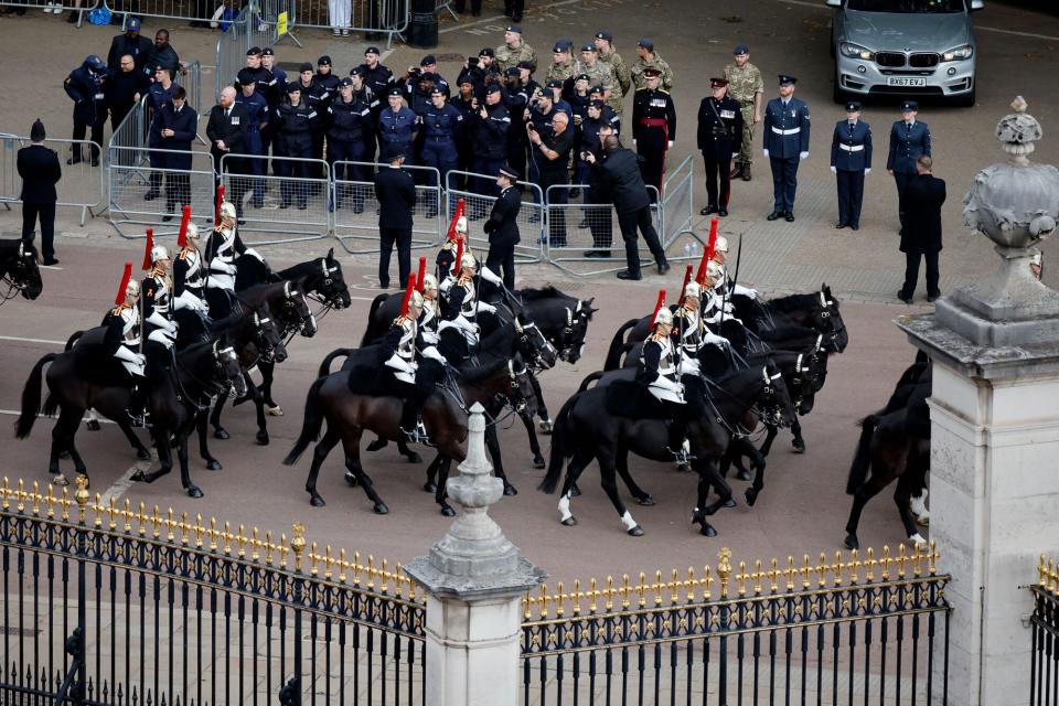 The Household Cavalry are seen in Westminster, London, on September 19, 2022 in London, England during the state funeral for Queen Elizabeth II.