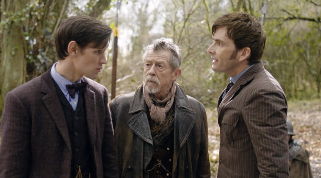 Matt Smith, John Hurt, and David Tennant in 2013's Day of the Doctor. (BBC)