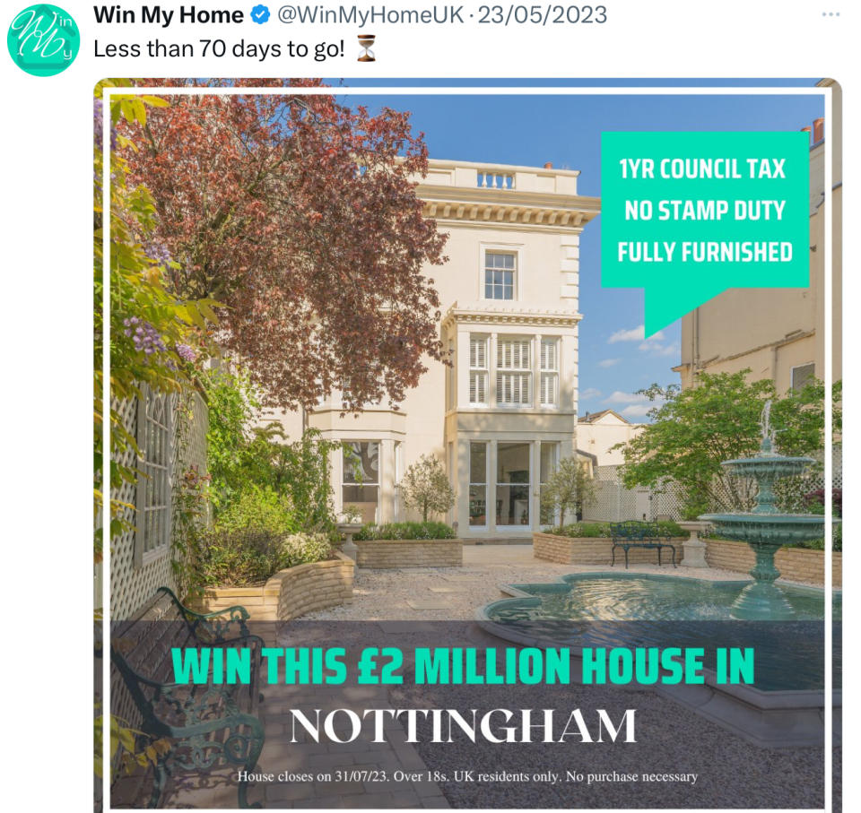 Win My Home said winners would receive the fully-furnished mansion and one year of council tax. (X/@WinMyHomeUK)