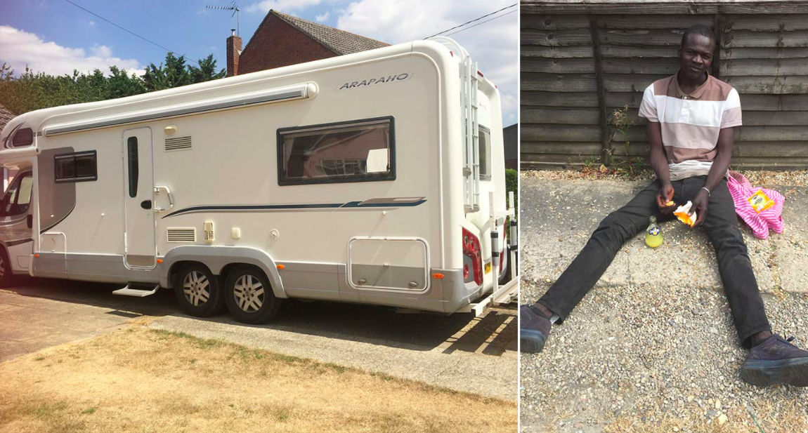 <em>The young immigrant from Sudan spent four days balancing underneath a camper van as it returned to the UK (SWNS)</em>