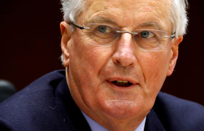 FILE PHOTO: Michel Barnier, European Commission's Head of Task Force for Relations with Britain, speaks at panel titled "Dealing with the European Green deal and negotiating the climate law\