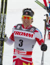 Canada's Devon Kershaw poses after the finish line of the season-ending FIS Cross-Country World Cup Men 15 km Free 'Handicap' Start on March 18, 2012 in Falun. (Photo by Jonathan Nackstrand /AFP/Getty Images)