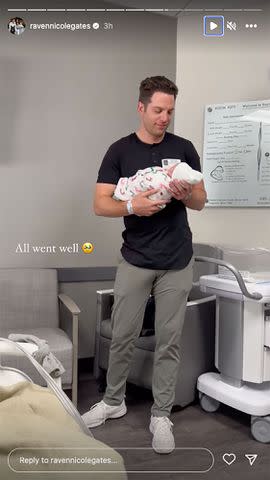 <p>Raven Gates Gottschalk/Instagram</p> Adam Gottschalk holds his second baby, who he and Raven Gates welcomed on Sunday.