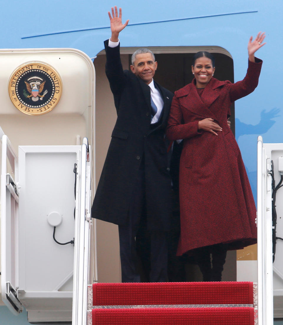 Former President Barack Obama and his wife, Michelle, leaving Andrews Air Force Base after the inauguration of President Donald Trump in 2017. (Photo: ASSOCIATED PRESS)