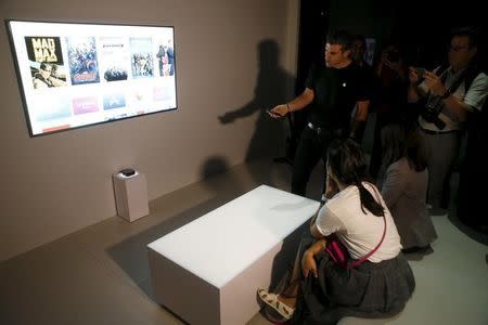 The new Apple TV is displayed during an Apple media event in San Francisco, California, September 9, 2015. REUTERS/Beck Diefenbach