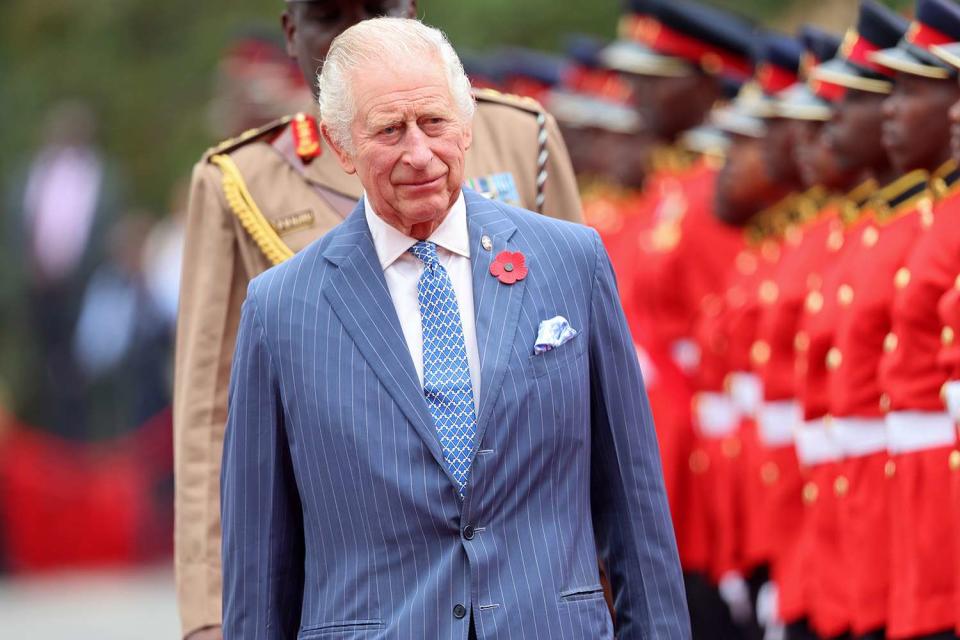 <p>Chris Jackson/Getty</p> King Charles inspects a Guard of Honor in Nairobi, Kenya on Tuesday