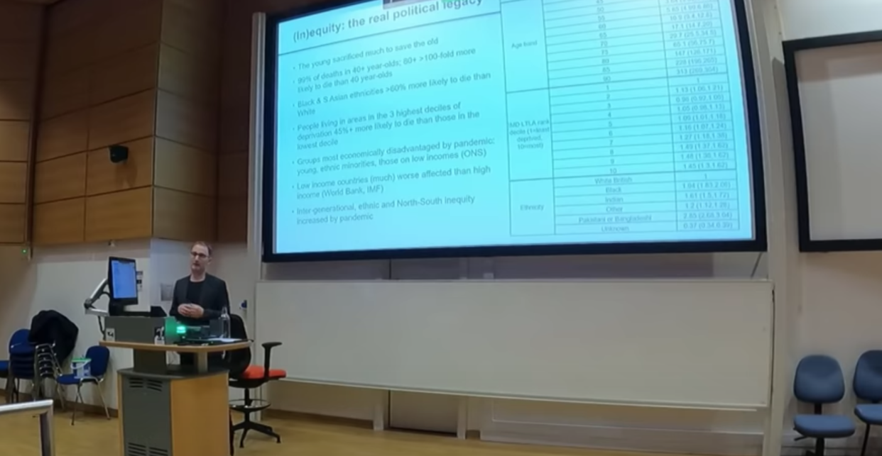 Professor Neil Ferguson was heckled as he delivered a talk at King's College London. (YouTube/Resistance GB)