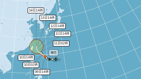  梅花路徑預測朝石垣島緩慢前進。（圖／翻攝自中央氣象局）