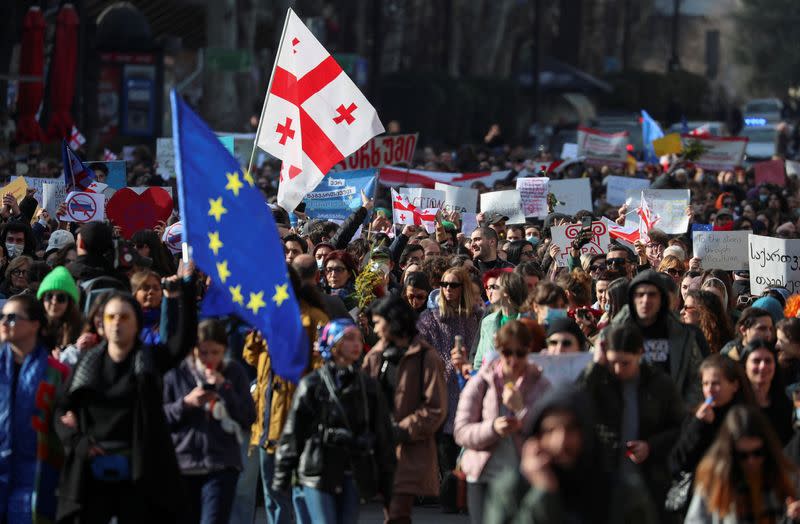 People protest against the "foreign agents" law in Tbilisi