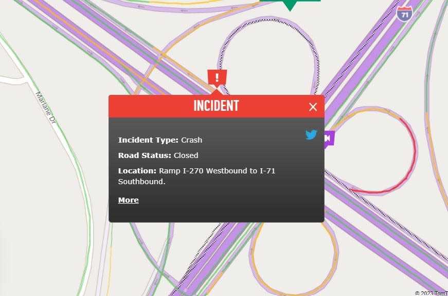 A portion of Interstate 71 near the Interstate 270 interchange is closed after a serious crash was reported Tuesday afternoon.