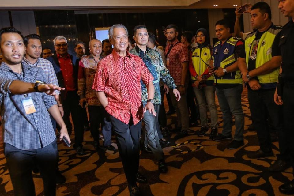 Tan Sri Muhyiddin Yassin and Datuk Seri Mohamed Azmin Ali at Sheraton Hotel, February 23, 2020. — Picture by Hari Anggara