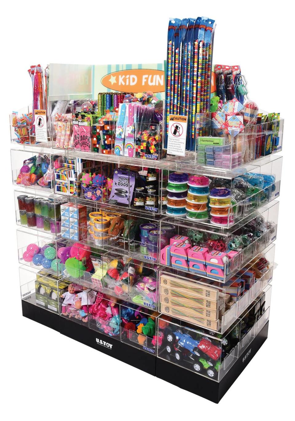 U.S. Toy Co. vende sus sus juguetes en exhibidores en tiendas minorista en todo el país.