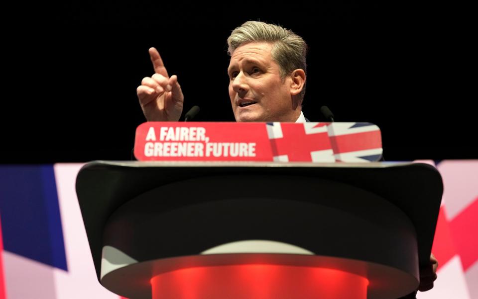 Keir Starmer, the leader of Britain's Labour Party makes his speech at the party's annual conference in Liverpool, England, Tuesday, Sept. 27, 2022. - Jon Super/AP