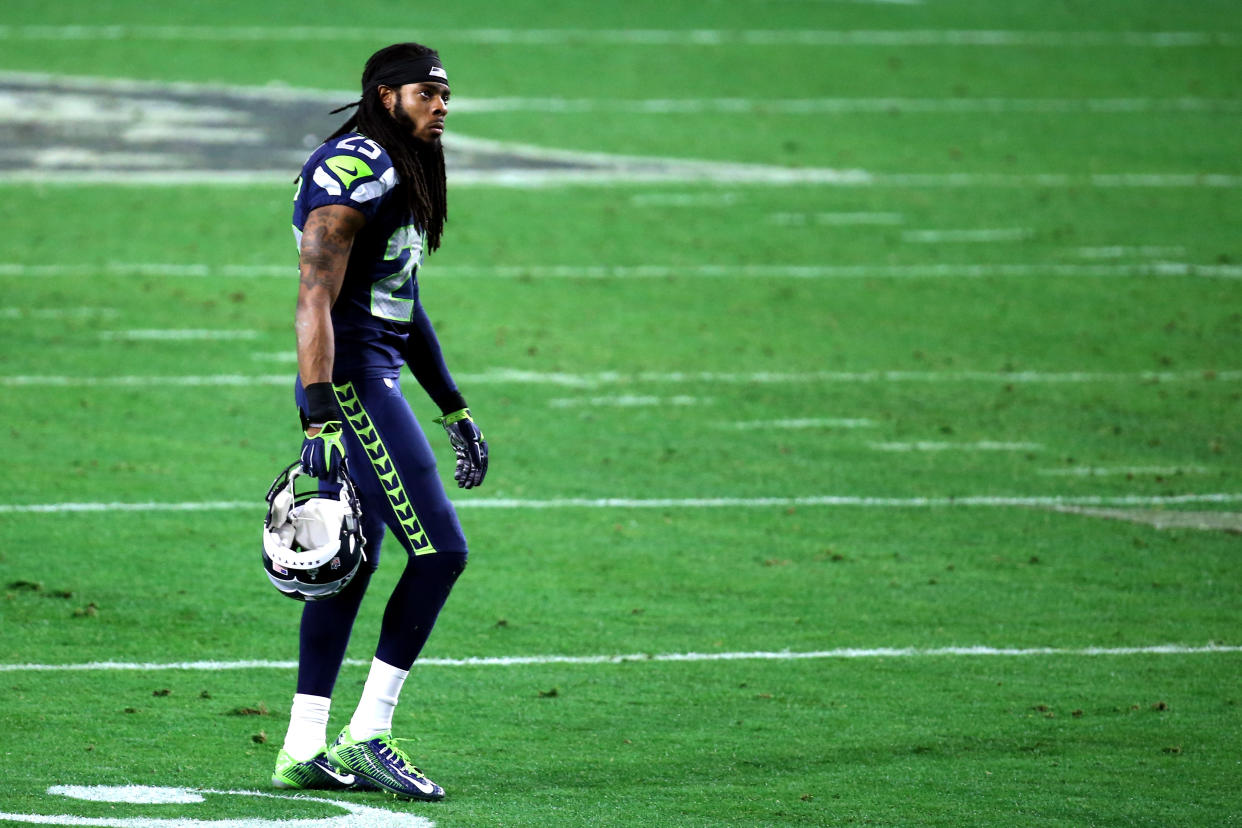 Richard Sherman's face said it all at the end of Super Bowl XLIX. (Andy Lyons/Getty Images)