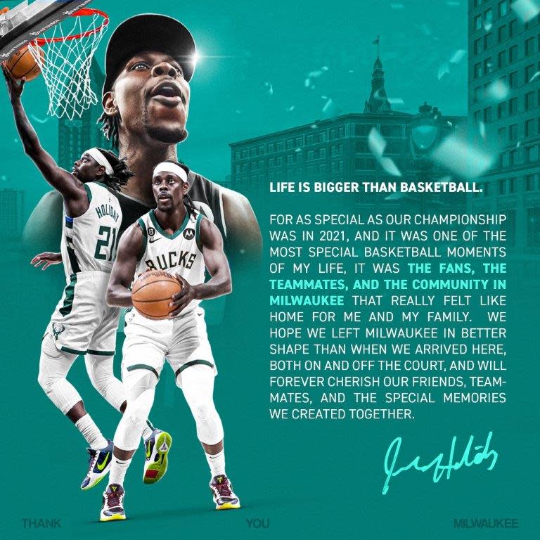 Jrue Holiday thanked the city of Milwaukee with this advertisement in the Thursday, Jan. 11 edition of the Milwaukee Journal Sentinel.
