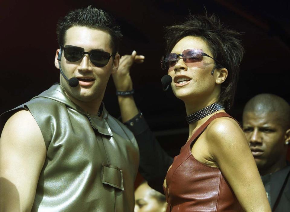 With Dane Bowers from the RnB group Another Level performing at their new single 'Out Of Your Mind' during the Radio 1’s Big Sunday in Middlesbrough on August 6, 2000 (PA)