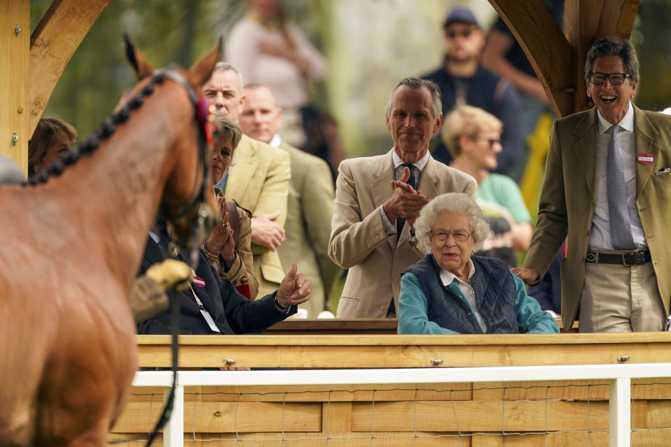 <p>Queen Elizabeth II at the Royal Windsor Horse Show, Windsor. Picture date: Saturday July 3, 2021.</p>
