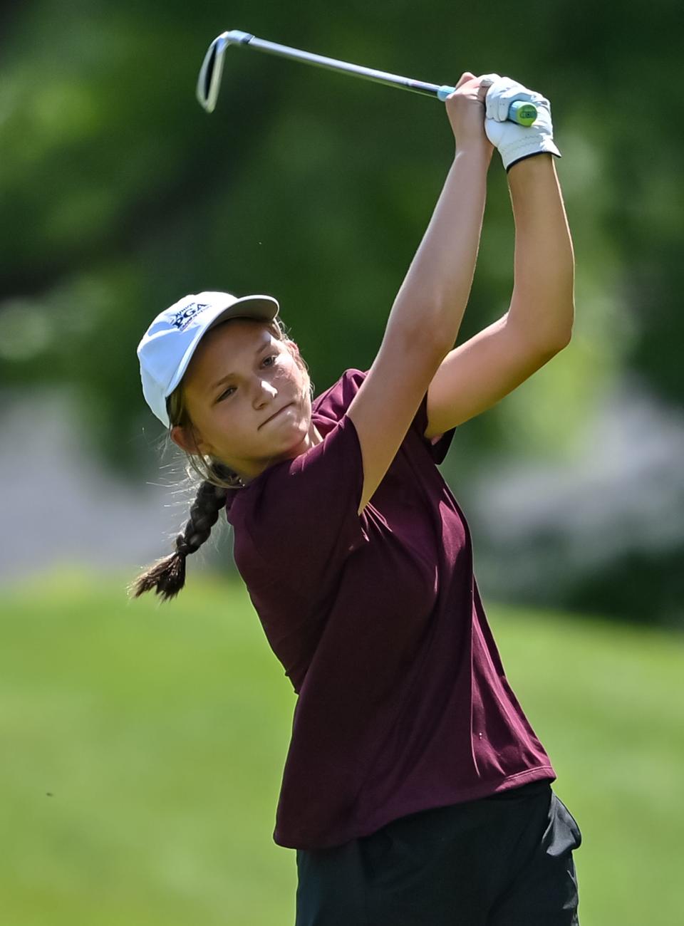 Wes-Del freshman Jane Armington won match medalist with score of 76 in the Delaware County girls golf tournament at the Muncie Elks Golf Club on Saturday, August 12, 2023.