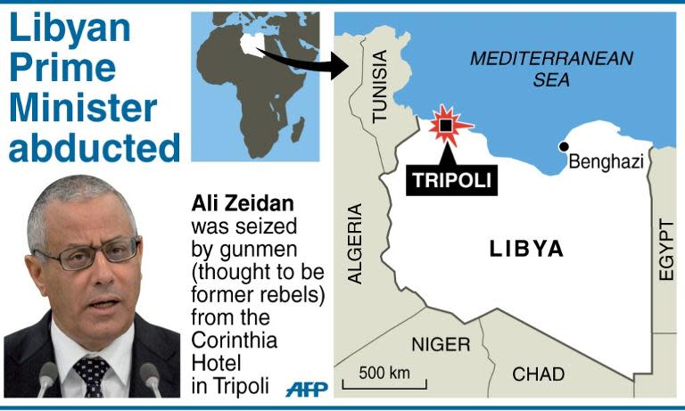 Map of Libya locating Tripoli, where gunmen seized Prime Minister Ali Zeidan