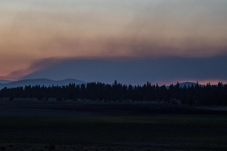 Smoke rises from the Bootleg Fire on Wednesday, July 21, 2021 near Bly, Ore. (AP Photo/Nathan Howard)