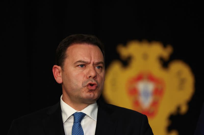 Social Democratic Party (PSD) and Democratic Alliance (AD) leader Luis Montenegro talks to the media after meeting with President Marcelo Rebelo de Sousa in Belem Palace