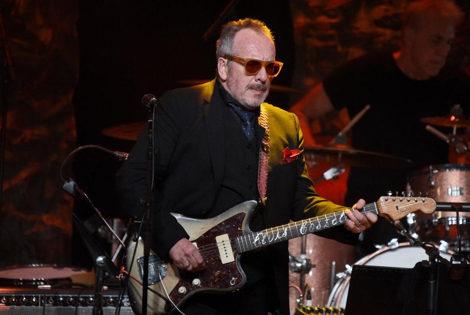 English singer and songwriter Elvis Costello, seen here playing in Beverly Hills, Calif., last month, broke out the hits in his return to Worcester for Saturday night's show at The Hanover Theatre and Conservatory for the Performing Arts.