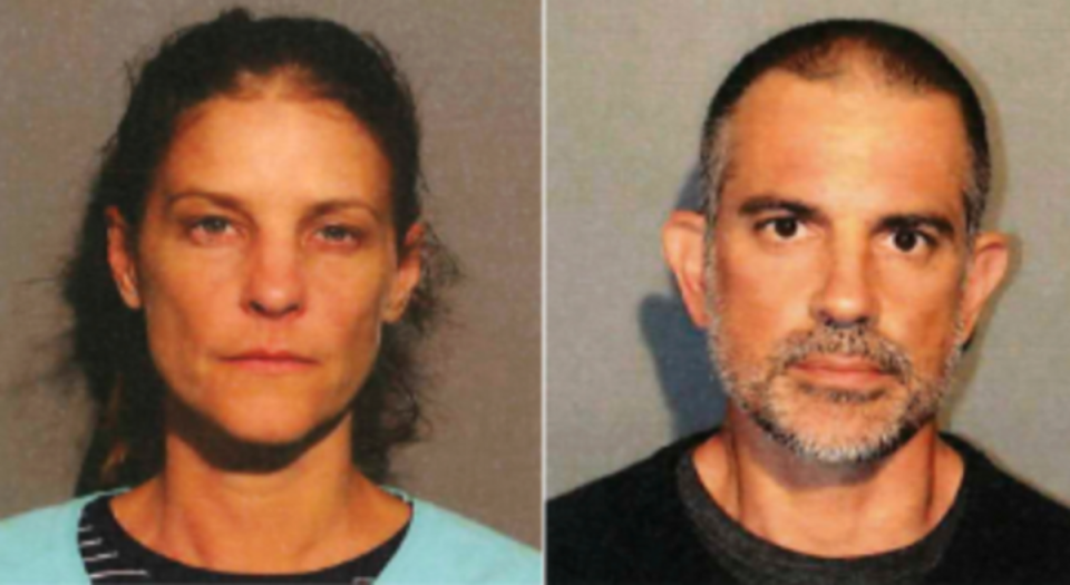 Michelle Troconis, left, and Fotis Dulos, right, were arrested in 2019 charges of evidence tampering and hindering prosecution in the disappearance of Jennifer Dulos. Fotis killed himself while awaiting trial (New Canaan Police Department via AP)