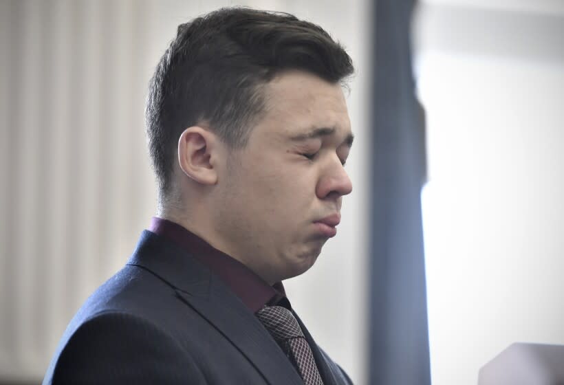 KENOSHA, WISCONSIN - NOVEMBER 19: Kyle Rittenhouse closes his eyes and cries as he is found not guilty on all counts at the Kenosha County Courthouse on November 19, 2021 in Kenosha, Wisconsin. Rittenhouse was found not guilty of all charges in the shooting of three demonstrators, killing two of them, during a night of unrest that erupted in Kenosha after a police officer shot Jacob Blake seven times in the back while being arrested in August 2020. Rittenhouse, from Antioch, Illinois, claimed self-defense who at the time of the shooting was armed with an assault rifle. (Photo by Sean Krajacic - Pool/Getty Images)