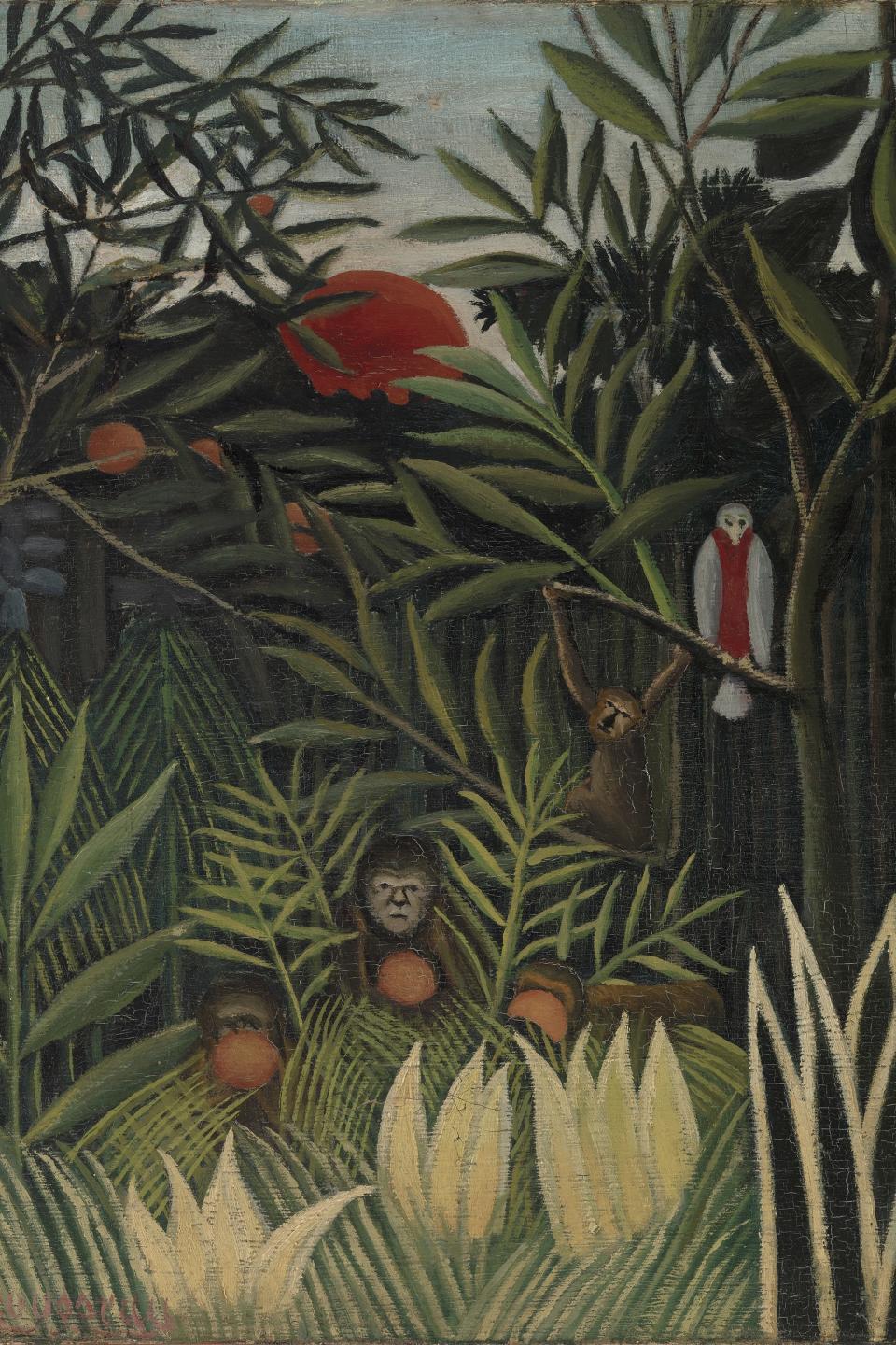 Monkeys and Parrot in the Virgin Forest (Singes et perroquet dans la forêt vierge), by Henri Rousseau, circa 1905.