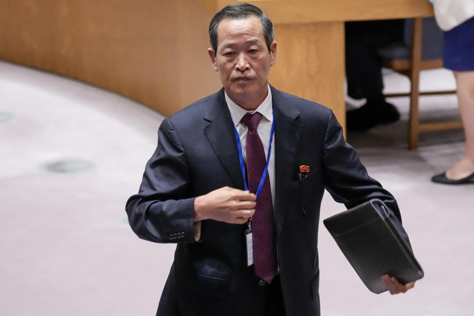 North Korean Ambassador to the United Nations Kim Song leaves a Security Council meeting on Non-proliferation/North Korea, Thursday, July 13, 2023, at United Nations headquarters. (AP Photo/Mary Altaffer)