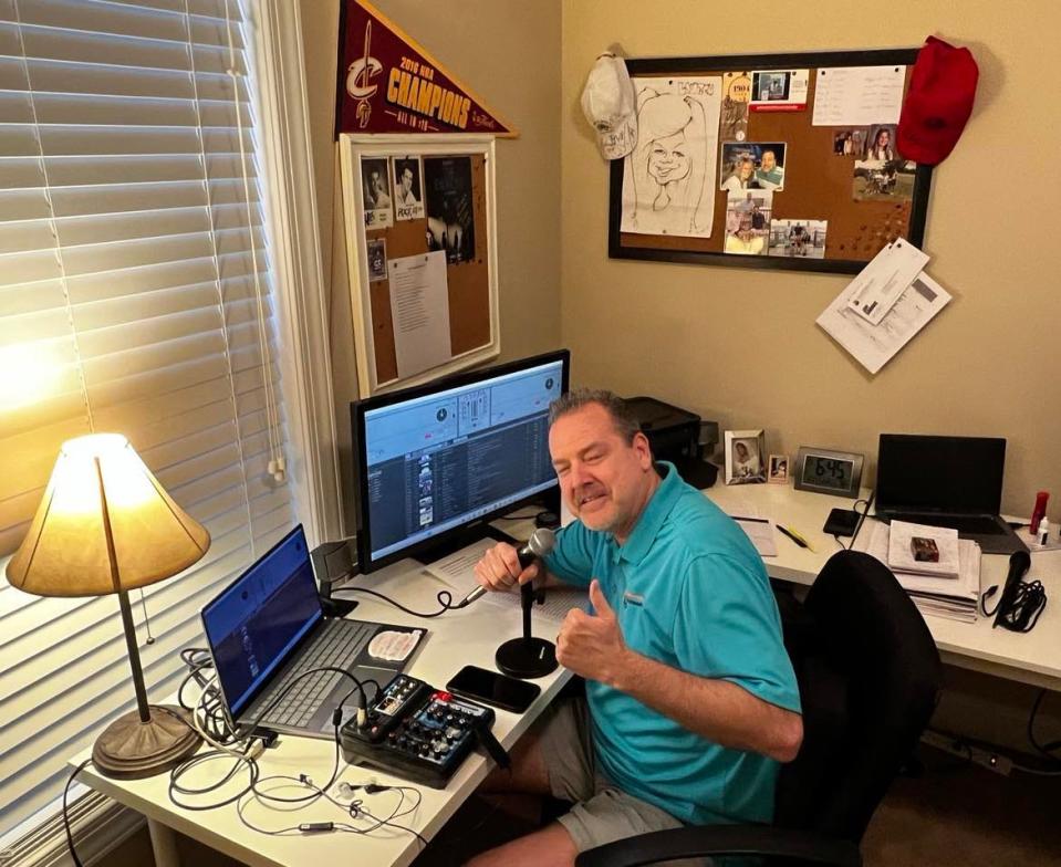 Brian Kelly, a former radio DJ in Northeast Ohio in the 1980s and '90s, is shown in his home radio studio in Jackson Township. Kelly does on-air programming for CTown Rocks, an internet-based radio station in Canton.