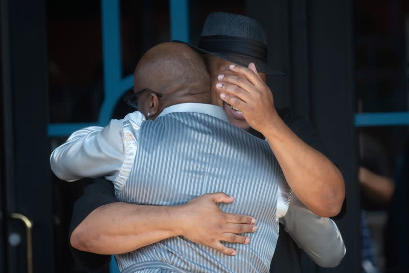 People attend the funeral for late rapper Marcel Theo Hall, known by his stage name Biz Markie, in Patchogue, New York