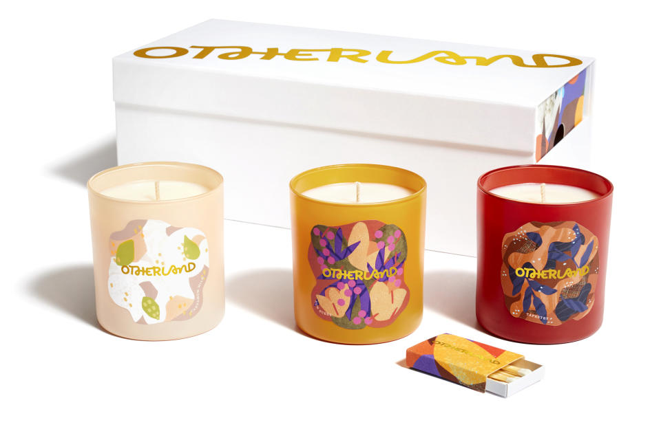 This undated photo provided by Otherland shows candles available from Motherland. If you're up for bringing the outdoors in via room scent, Otherland has several evocative soy-based candles for you, with scents of smoke, wood fires, grass and desert sand. (Otherland via AP)