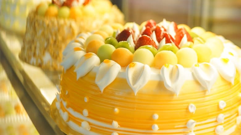 Cakes topped with fruit