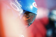 United States' Mikaela Shiffrin prepares at start point during the super G portion of the women's combined race, at the alpine ski World Championships, in Cortina d'Ampezzo, Italy, Monday, Feb. 15, 2021. (AP Photo/Gabriele Facciotti)