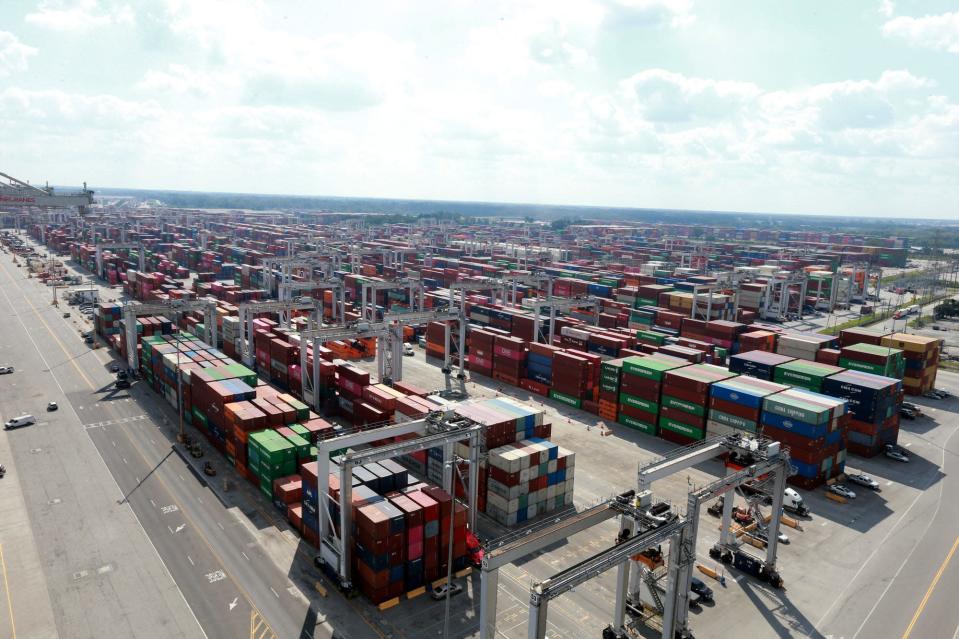 A sea of containers can be seen across the Georgia Ports Authority. As of October 15, 2021 there were around 78,000 containers on hand at the Georgia Ports Authority.