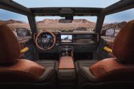 <p>The interior of the Bronco is simple and utilitarian—exactly as it should be for a vehicle like this. All of the physical controls look simple and easy to use, while the center infotainment screen looks to be in easy reach of the front occupants. </p>