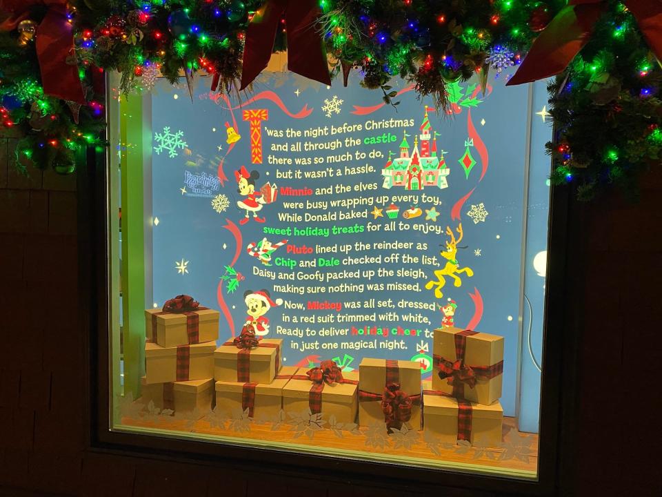 A holiday window at Disney Springs in December 2021.