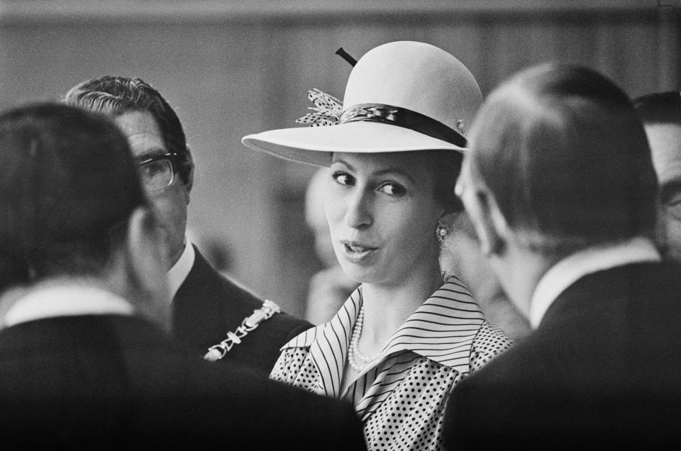 Princess Anne at a formal event in 1975. (Getty Images)