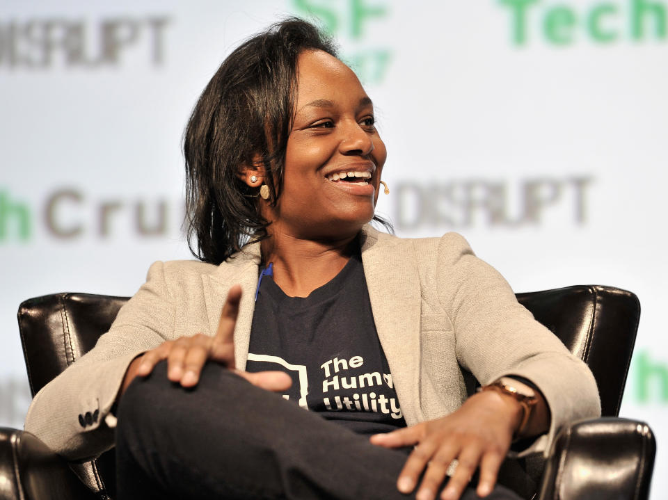 SAN FRANCISCO, CA - SEPTEMBER 19:  The Human Utility Founder and Executive Director Tiffani Ashley Bell speaks onstage during TechCrunch Disrupt SF 2017 at Pier 48 on September 19, 2017 in San Francisco, California.  (Photo by Steve Jennings/Getty Images for TechCrunch)