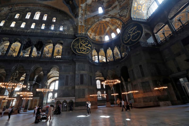 People visit Hagia Sophia or Ayasofya Museum in Istanbul