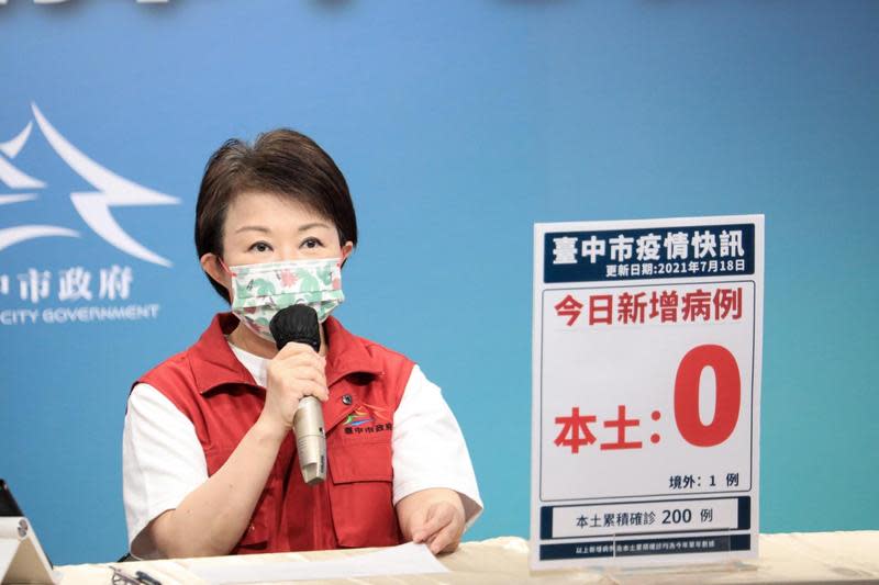 台中市長盧秀燕宣布，若26日防疫警戒成功降級，將優先開放幼稚園與日照中心。（台中市政府提供）